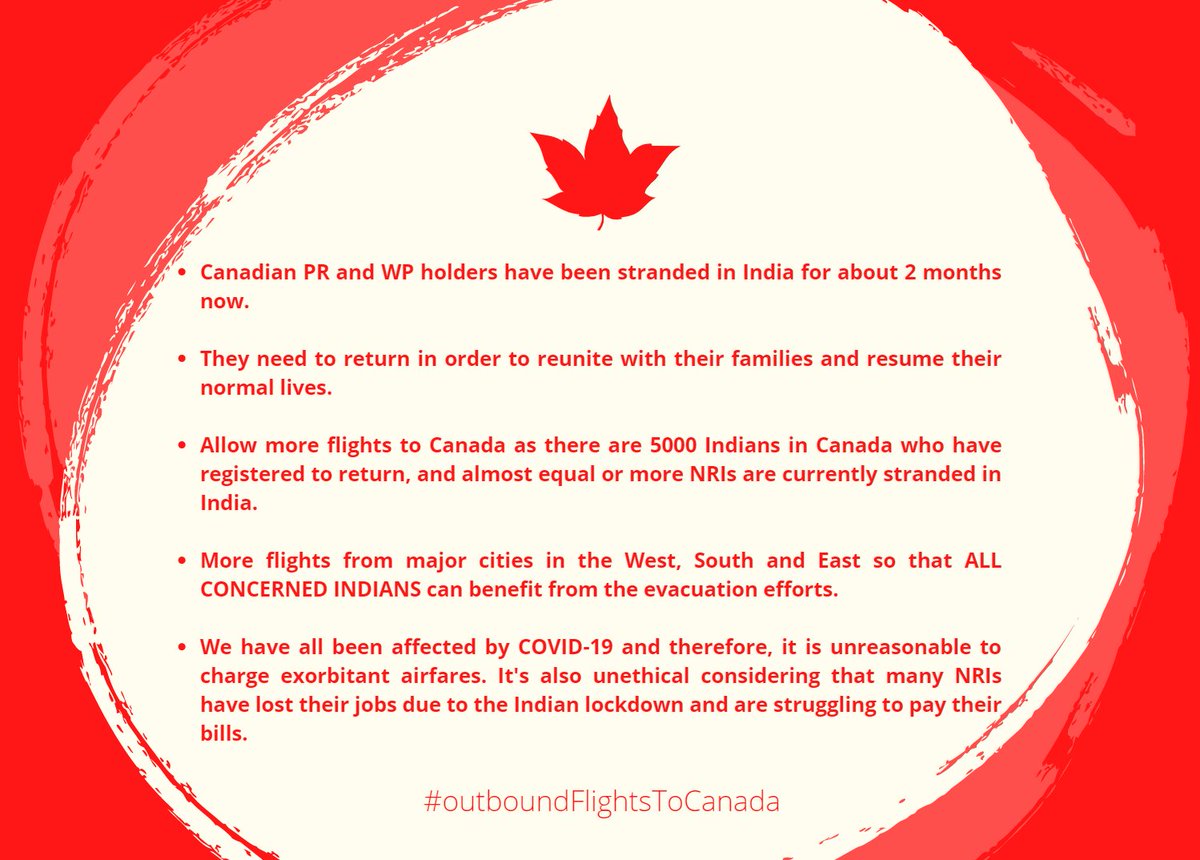 <a href="/HardeepSPuri/">Hardeep Singh Puri</a> <a href="/DrSJaishankar/">Dr. S. Jaishankar</a> <a href="/Ajaybis/">Ajay Bisaria</a> <a href="/HCI_Ottawa/">India in Canada</a> <a href="/PMOIndia/">PMO India</a> <a href="/ushapadhee1996/">Usha Padhee</a> <a href="/MoCA_GoI/">MoCA_GoI</a> 

It's time we returned to Canada.  

#outboundFlightsToCanada
#outboundflightsfromindia
#flightsToCanada
#outboundflightsfromindianow