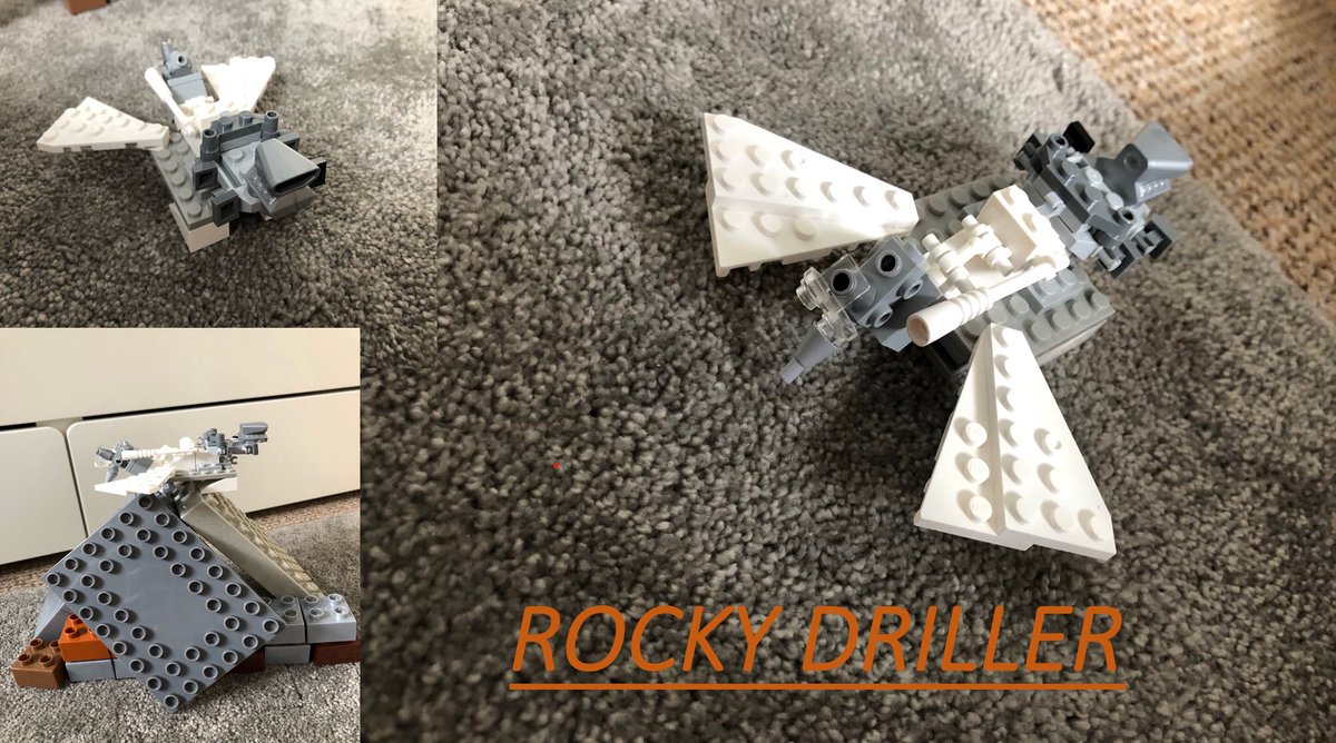 Jacob age 7. Rocky Driller for the Twilight Rocky Mountain environment. Main feature being a drill to find preys hide outs for food. It also has slider wings incase it falls from the Rocky Mountain. #NHMLEGO