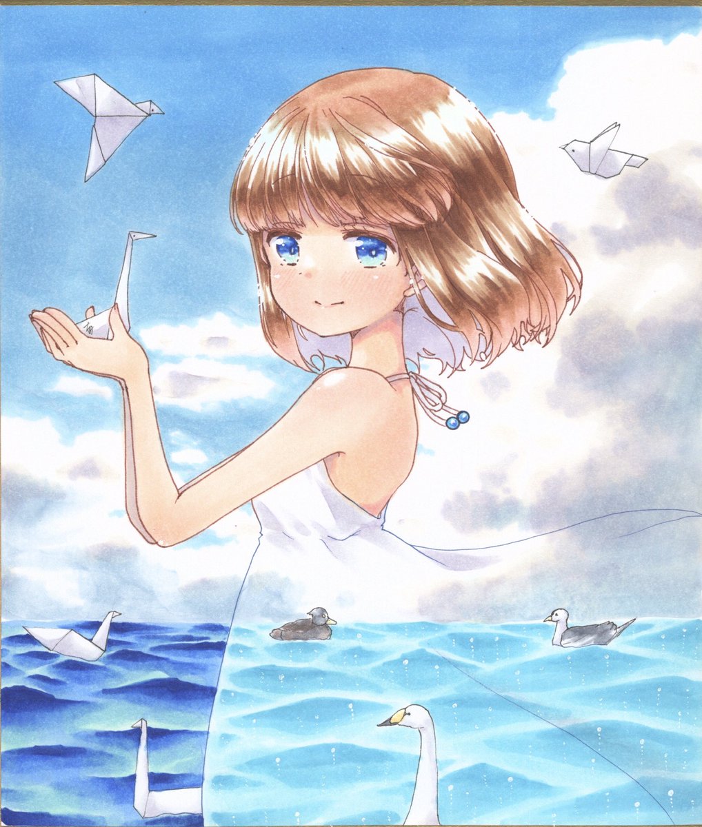 キミの造る世界 お題 ラムネ 水鳥 折り紙 服の中の水がラムネです 結葵ちま 展示会 コピック愛用のイラスト
