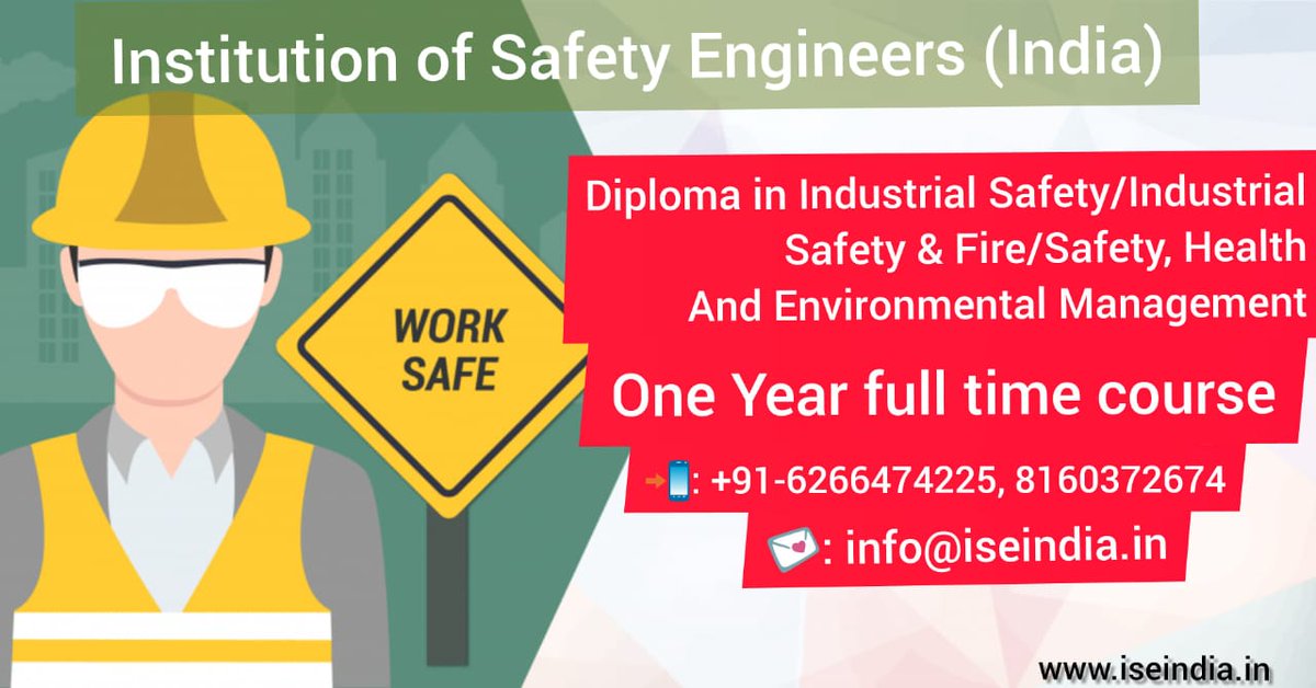 institutionofS1's tweet photo. 👉 Diploma in Industrial Safety/Industrial Safety & Fire / Safety, Health and Environmental Management
👉One Year full time course
📲 Call : +91-6266474225
📨 Email id : info@iseindia.in
#Training #Services #EHSProfessional #ISEIndia https://t.co/uA9k6rjWjp
