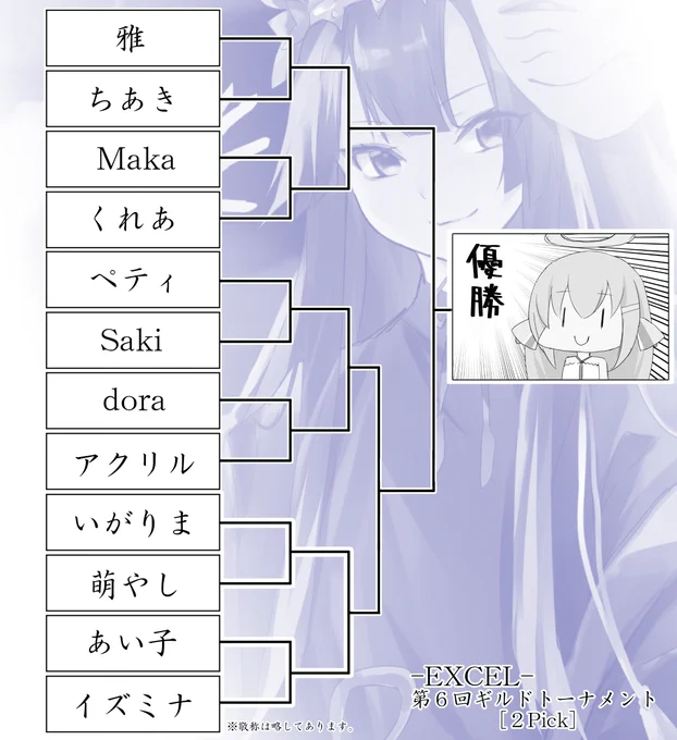 #EXCEL日記
本日開催予定のトーナメント表です。参加される方は対戦相手のご確認をお願いします。トーナメントの詳細はグループチャットにて記載してあります。 