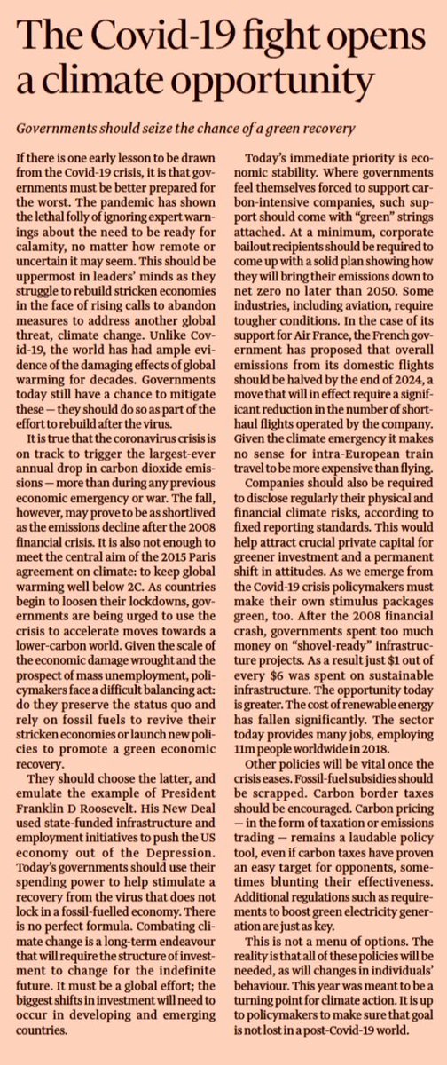 “Governments should launch new policies to promote green economic recovery.”

Today’s Financial Times editorial. 

There is hope.

#BuildBackBetter #GreenStepsToBetter