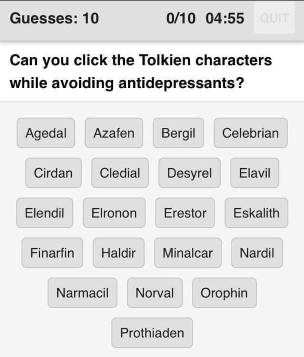 crystaxlised's tweet photo. ¿Puedes distinguir los personajes de Tolkien de los antidepresivos? https://t.co/AyCAPbvDyQ