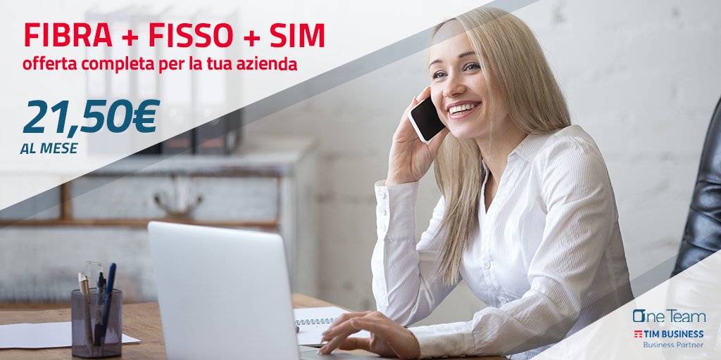 OneTeamGroup's tweet photo. Passa a #TIM con noi: #Fibra, linea Fissa e #SIM a 21,50€/mese ⚡
• Connessione dati fino a 1Gb
• #LineaTelefonica con traffico incluso
• Google Suite per #SmartWorking
• 1 SIM con 20GB di traffico #internet

Tutto in un'UNICA OFFERTA*, lasciaci i tuoi contatti 📩 https://t.co/fPAEGgZH3u