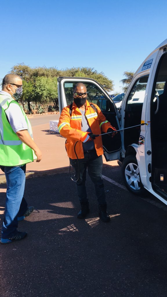 GamagaraLocal's tweet photo. Gamagara Local Municipality, Mayor Cllr. E Hantise led the program of #Disinfecting the #PublicTransport in partnership with #BCMS Company led by the #CEO &amp; #Chair of the company. #COVID19SA https://t.co/sRexWNxqbf