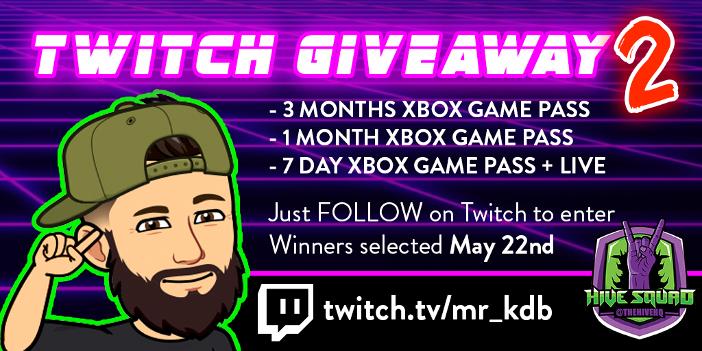 K_D_B_'s tweet photo. TWITCH GIVEAWAY 2 has launched!
For some free Xbox Game Pass codes, all you need to do is follow my channel on Twitch: https://t.co/v6AfokBlJt
Itโs basically bribery, but everyone wins.โ๏ธ๐ฝ
#XboxGamePass #GamingCodes #TwitchGiveaway #LockdownGaming @thehivegq https://t.co/IGiivQNM9H