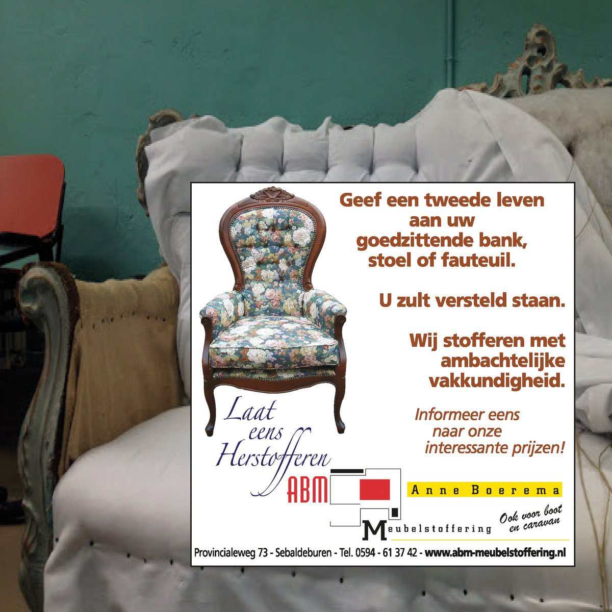 zduav's tweet photo. Anne Boerema Meubelstoffering in Sebaldeburen (her)stoffeert meubelen en geeft die weer een tweede leven. Daarnaast bekleden zij caravans en jachten, niet alleen de stoelen en banken, maar ook de bedden, wanden en plafonds.
oor meer informatie de website https://t.co/wymJWX7VzY ! https://t.co/vCzrxPPnWC
