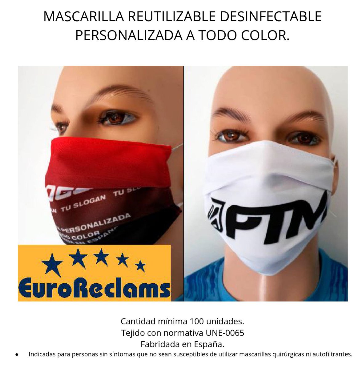 Mascareta totalment personalitzada.
Demanan's pressupost: comercial@euroreclams.com -Tel. 973 20 63 53
euroreclams.com
#mascaretapersonalitzada #mascarillapersonalizada #proteccionparaempresas #euroreclams #mascarillaconlogotipo #tapabocaspersonalizado