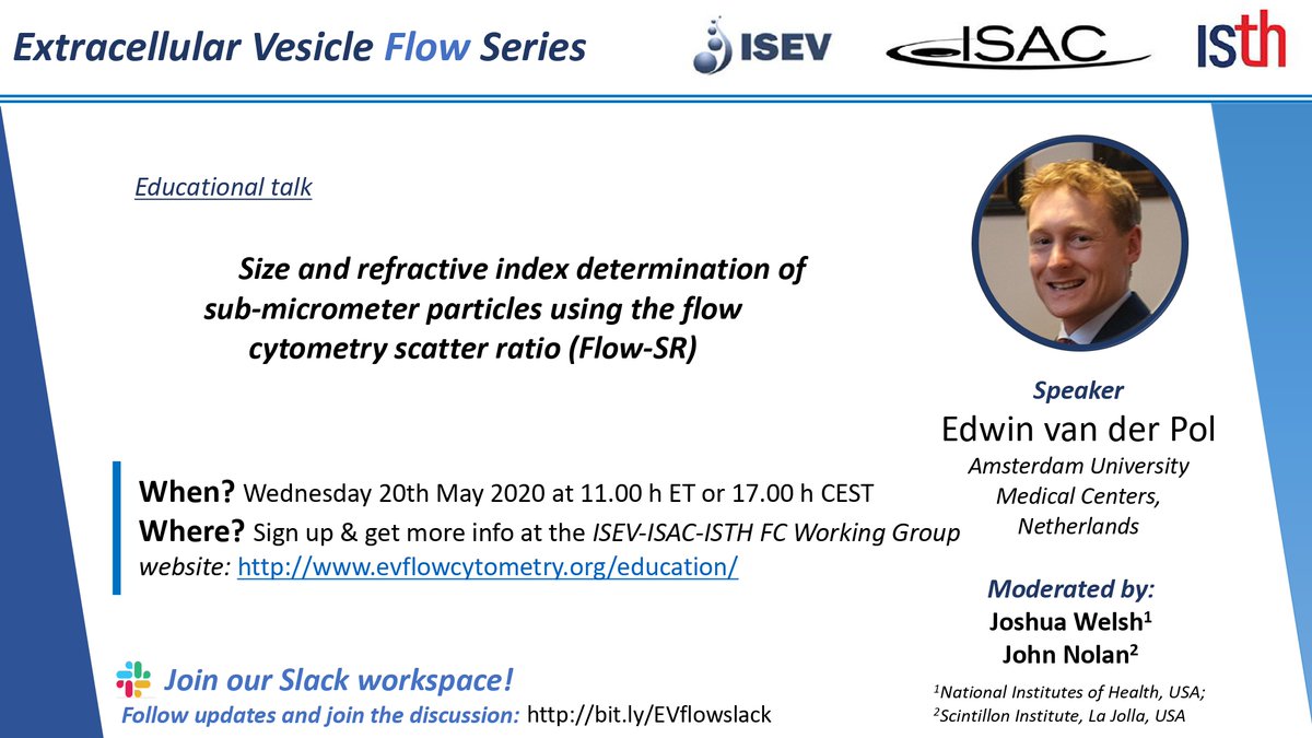EVFlowCytometry's tweet image. The next seminar of the #EVFlowSeries will be an #educationaltalk by Edwin van der Pol @DrEvedepe about Size and refractive index determination of sub-micrometer particles using the flow cytometry scatter ratio.

Register at: evflowcytometry.org/education/

See you all there!