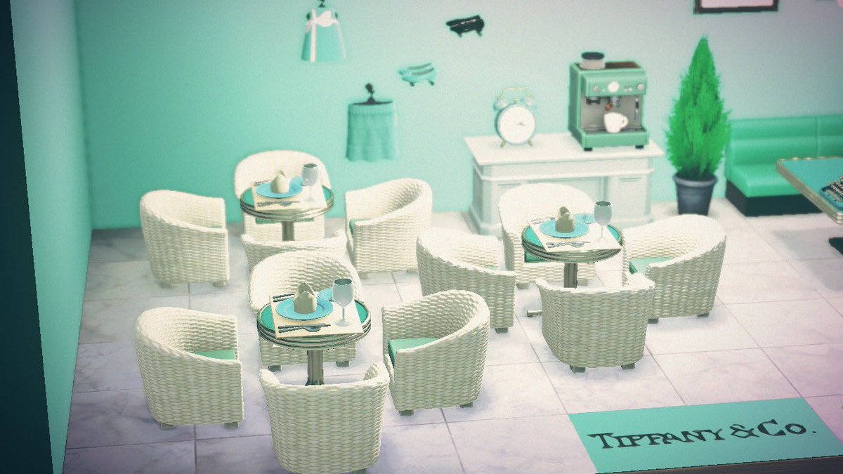 open_boshu's tweet photo. アカウントフォローして、ツイートをRTしていただけた方にTiffany cafeセットをお触り＆マイデザイン配布させていただこうと思います💋💋(電話ボックスのみマイル家具なのでお渡しできません💦)
あまりにもたくさんいる場合は抽選にします🤔すみません…！
#あつ森 #マイデザイン #あつまれどうぶつ森 https://t.co/K4bS5XpmX7