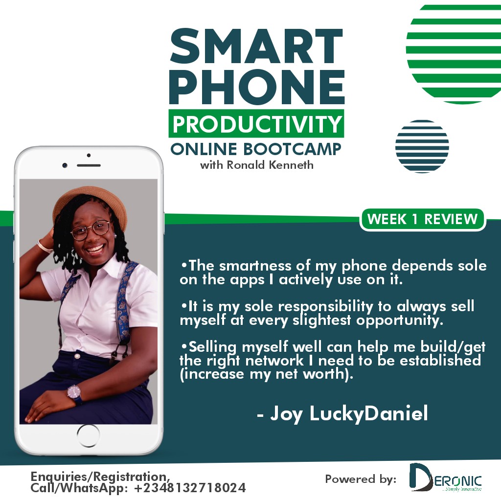 Deronic_NG's tweet photo. #SmartphoneProductivity Online Bootcamp with @realronaldken is going real good.

To participate, click this link 👉 https://t.co/WlNl3472Jk

#RonaldKenneth #TeamDeronic #DeronicNG

Check out the week 1 #reviews 👇👇👇 https://t.co/0y2Q2Xjgmv