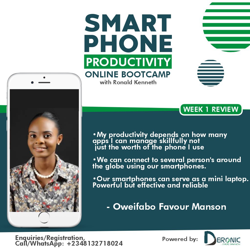 Deronic_NG's tweet photo. #SmartphoneProductivity Online Bootcamp with @realronaldken is going real good.

To participate, click this link 👉 https://t.co/WlNl3472Jk

#RonaldKenneth #TeamDeronic #DeronicNG

Check out the week 1 #reviews 👇👇👇 https://t.co/0y2Q2Xjgmv