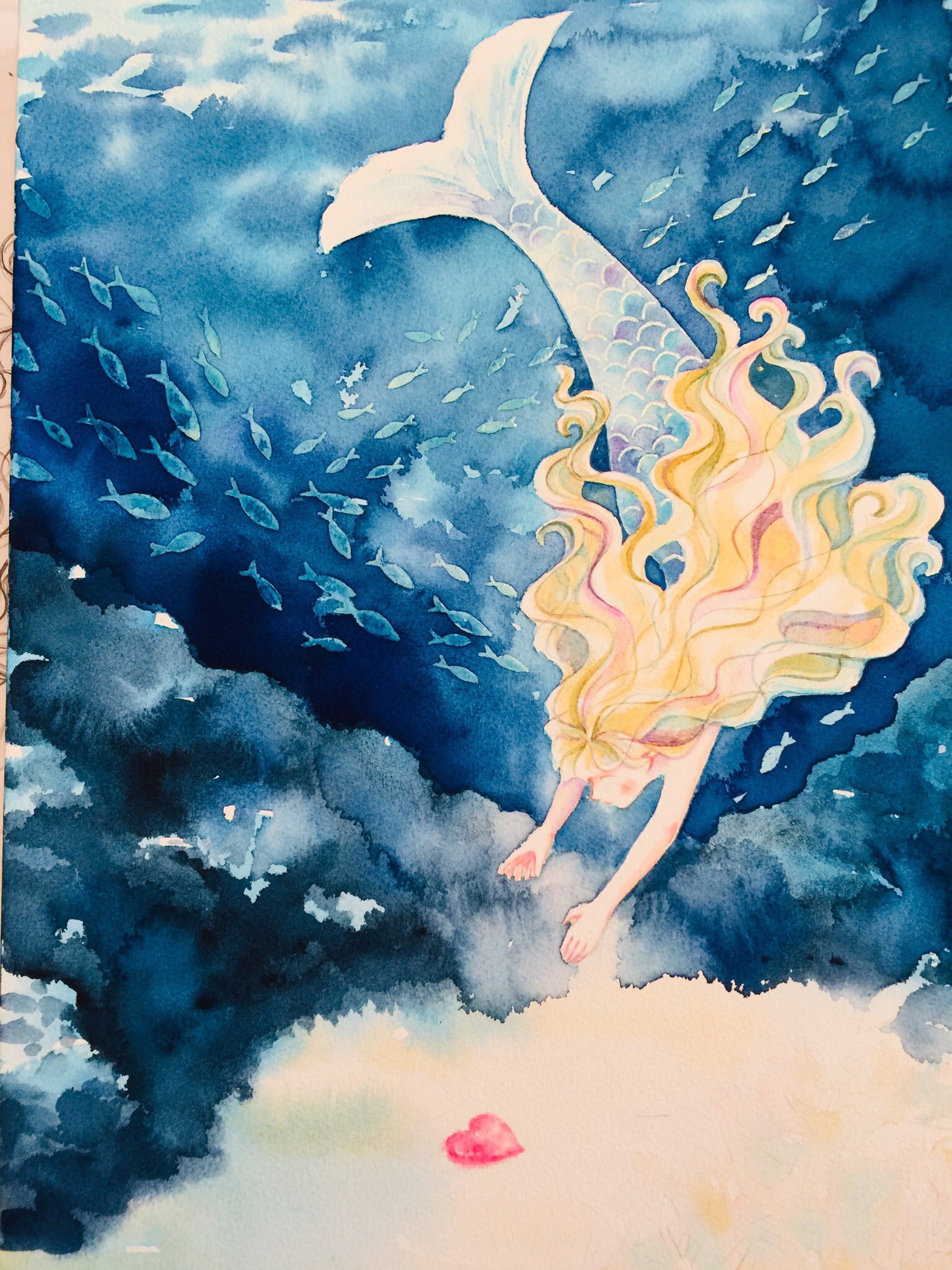 ササダテスイ イラストレーター 今度は人魚姫を描きました 人魚姫って悲劇のヒロインという印象だけど いくら海の中が楽しくても やっぱり物足りなかったのではと思ったりします 絵柄が好みって人にフォローされたい 水彩 水彩イラスト 人魚姫