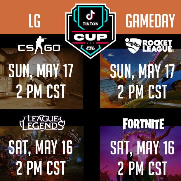 Longhorn_Gaming's tweet photo. This weekend is Round 2 of the @tiktok_us Cup by @CStarleague! Come watch your Horns compete for over $30,000 in prize money~
#LeagueOfLegends π§ββοΈ
#Fortnite π
#CSGO π«
#RocketLeague ποΈ
Hook'em π€
#LGgameday https://t.co/mm0w3eorB2