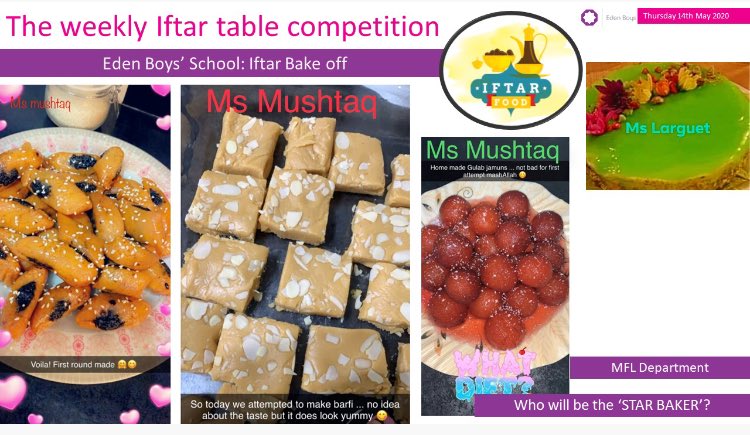 edenboys_bham's tweet photo. Our staff & pupils share their exceptional baking skills for our STAR ๐ BAKER of the week & Iftar table competition #Competition #RamadanAtHome #WeAreStar #edensgottalent #boyscanbake #WeAreStar https://t.co/SlI27rD3XP