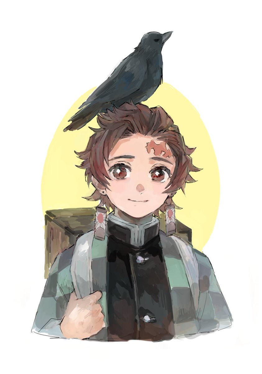 tomioka giyuu 1boy male focus demon slayer uniform black hair bird on shoulder bird blue eyes  illustration images