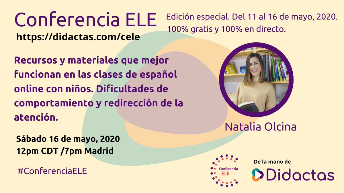En pocos minutos Natalia Olcina presenta “Recursos y materiales para niños. Comportamiento y atención” para #ConferenciaELE
Puedes verlo en  youtu.be/2f0p60qVlLs
Inscripción gratis en la Conferencia ELE en buff.ly/2WHqCsR