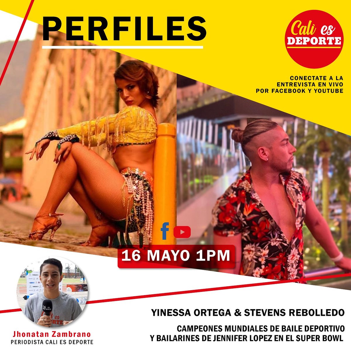 zportyzcali's tweet photo. #Perfiles
Nos vemos hoy EN VIVO a la 1 PM por Facebook y Youtube con los cracks de Yinessa Ortega y Stevens Rebolledo hablando un poco de toda su trayectoria 🎤❤🕺💃
#Caliesdeporte #yinessaortega #stevensrebolledo #colombianpower #baile #superbowl #swinglatino #caliessalsa https://t.co/CM2JZzQNvM