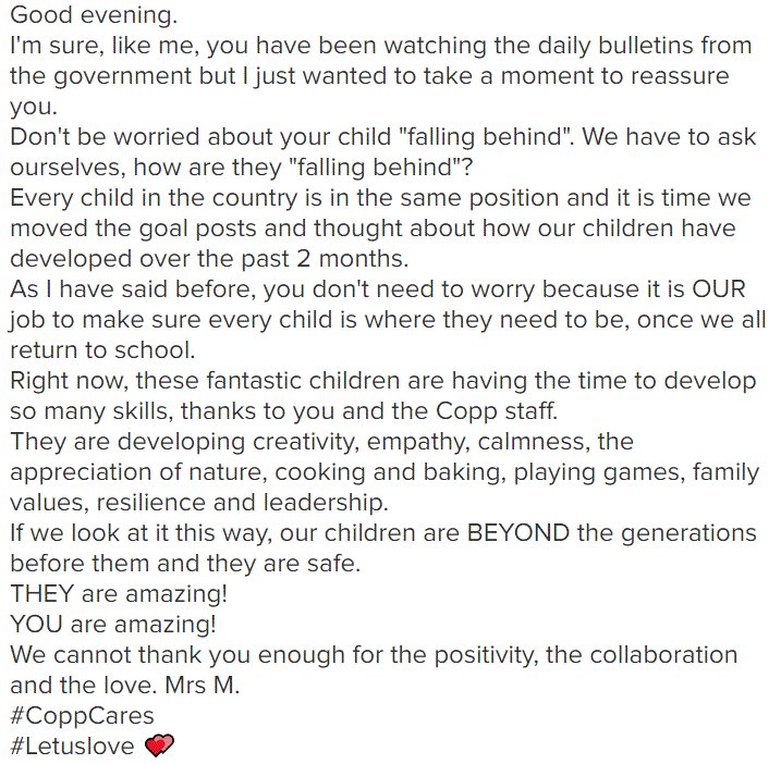 CoppSchoolGreatEccleston (@coppschool) on Twitter photo Why not just think of the impact of all this on our lovely families and staff? Whatever we do, we do for them. π
#CoppCares #Letuslove
<a href="/DBESchoolAdvice/">DBE School Improvement</a> <a href="/bbcathedral/">Blackburn Cathedral</a> <a href="/BlackburnLife/">Blackburn Life</a> <a href="/stannecopp/">St. Anne's Copp</a> Why not just think of the impact of all this on our lovely families and staff? Whatever we do, we do for them. π
#CoppCares #Letuslove
<a href="/DBESchoolAdvice/">DBE School Improvement</a> <a href="/bbcathedral/">Blackburn Cathedral</a> <a href="/BlackburnLife/">Blackburn Life</a> <a href="/stannecopp/">St. Anne's Copp</a>