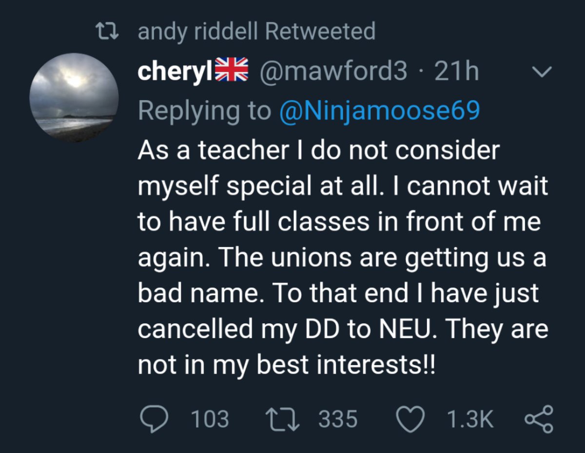 It's possible that Cheryl here is actually a teacher.Just a quite stupid one But search (from:@mawford3)there"s an XFactor tweet in 2014 then nowt until a couple of pro-Johnson tweets on the  #ITVdebate Nov 19then bursts into furious action Mar 20  https://mobile.twitter.com/search?q=(from%3A%40mawford3)%20&src=typed_query&f=live
