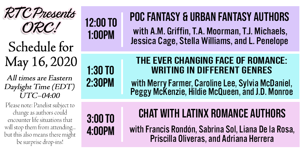 RTCOttawa's tweet photo. 12pm @AMGriffinbooks @tj_michaels @jcageauthor @StellaLove4life @leslyepenelope

1:30pm @MerryFarmer20 @LoveCarolineLee @SylviaJMcDaniel @pegmckenziebook @AuthorHildie @writerjdmonroe

3pm @F_RondonAuthor @theromancechica @LianainBloom @PrisOliveras @ladrianaherrera https://t.co/esVA6waKvH