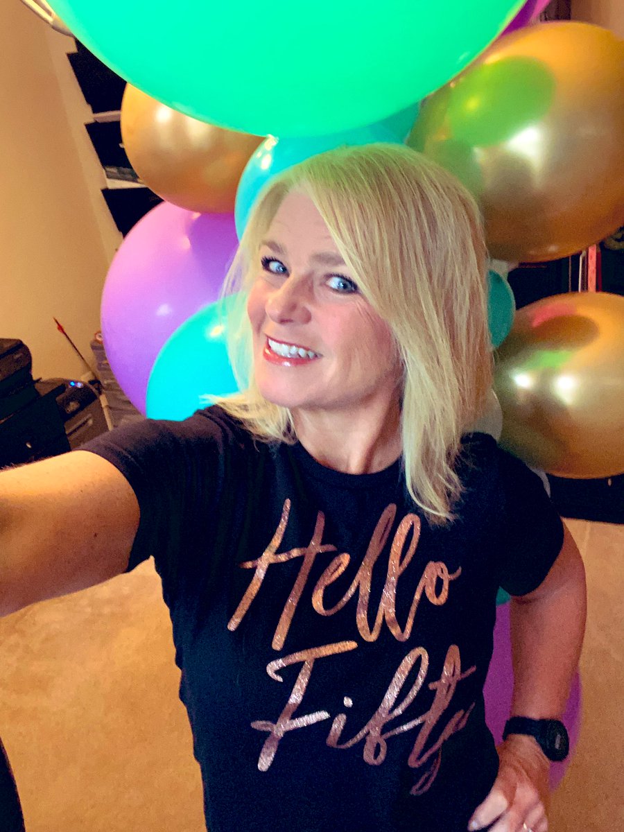 kmoncibais's tweet photo. Thank you to whoever sent me this shirt! And props to my friends for the sign 🎉🎊 #hellofifty #lovemybirthday https://t.co/4XucEpHTH6