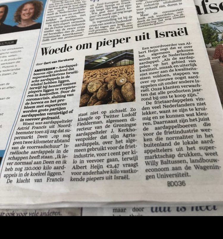Gezien in <a href="/telegraaf/">De Telegraaf</a>, Aardappel telers boos over nieuwe dure import 🥔 terwijl eigen oogst voor de 🐄🐄🐄 komt te liggen. <a href="/boerbewust/">Boer Bewust</a> begrijpt deze collega’s. Dit is geen duurzame werkwijze