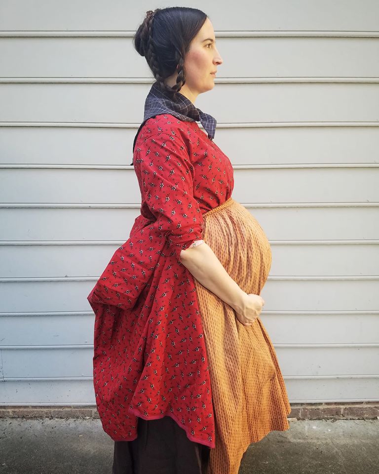 DukeHomestead's tweet photo. Today's #SewingSaturday showcases some maternity fashions carefully sewn based on original pieces. The red sacque suit was popular during the time of Artelia Duke's pregnancies in the 1850s. Appropriate for lighter work, the dressing gown was popular in late 1860s/early 1870s. https://t.co/AviTwGqh0B