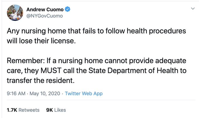 Since start of COVID19 outbreaks in Italy and in other EU countries it was clear the virus was lethal for elder people. Despite this the political Authorities used the nursing homes to hospitalize COVID19 infected causing 10s of 1000s of deaths. A tremendous mistake! 
<a href="/IsraelMFA/">Israel Foreign Ministry</a>