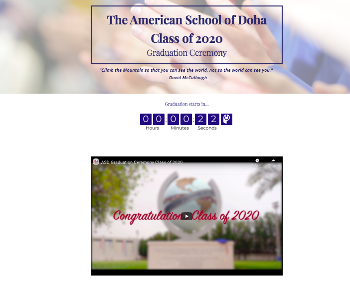 First virtual graduation ceremony I've attended. 🎓Congratulations and best wishes to @TheASDoha Class of 2020! https://t.co/fEdlc8cXlf