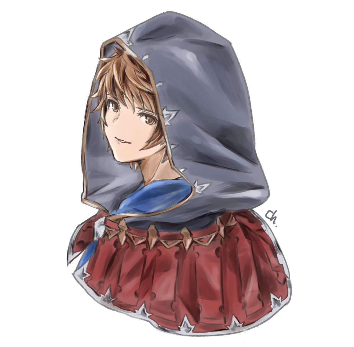 gran (granblue fantasy) 1boy male focus hood brown hair solo brown eyes simple background  illustration images