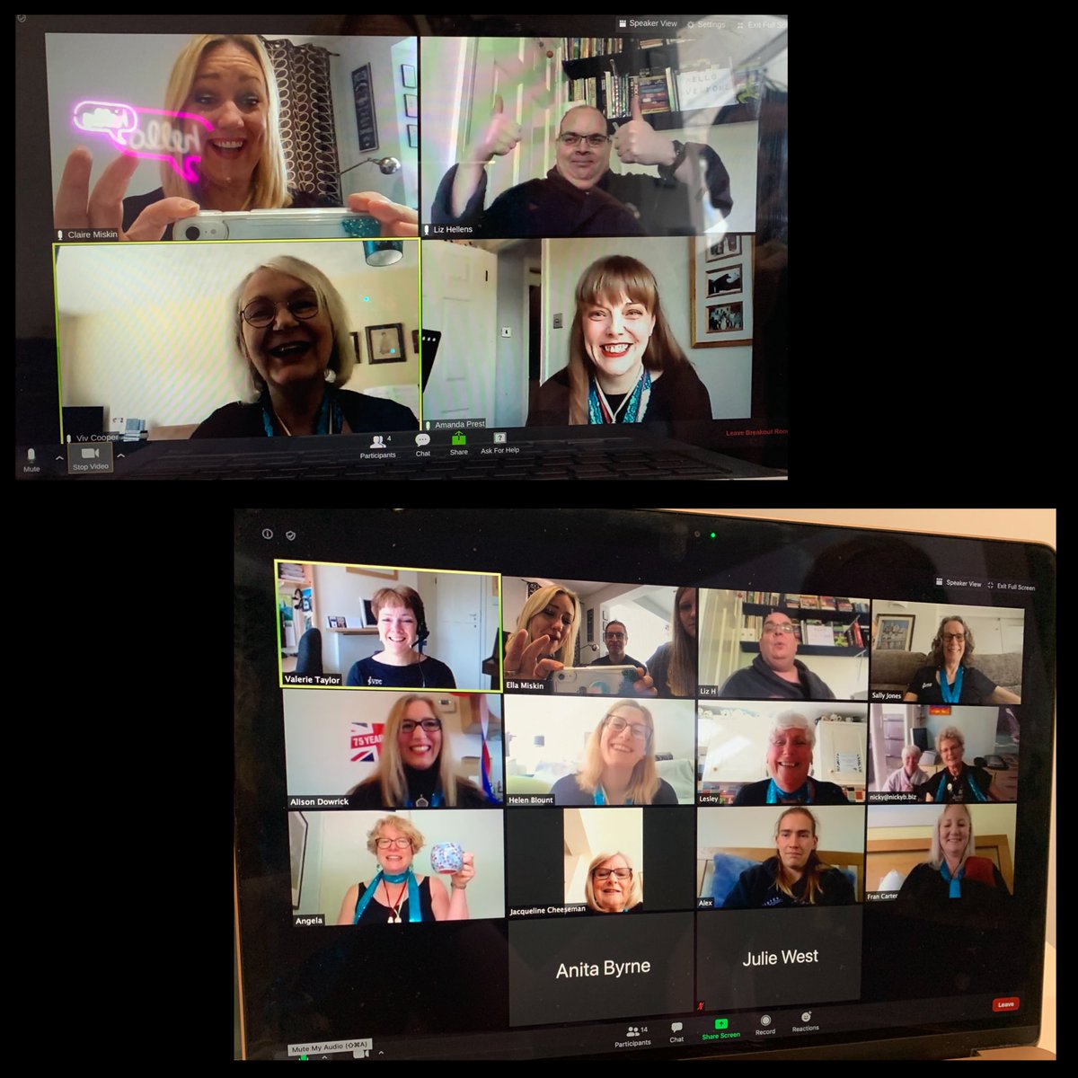 vocaldimensionc's tweet photo. The full Virtually Distancing Chorus team during the @sairegion31 Pub Quiz this morning. Great fun & chuffed with our joint 3rd place. #qonvc2020 #VDC #sweetadelinesinternational #quartetofnations #virtualconvention 🤩 https://t.co/pm9zqrkkx4