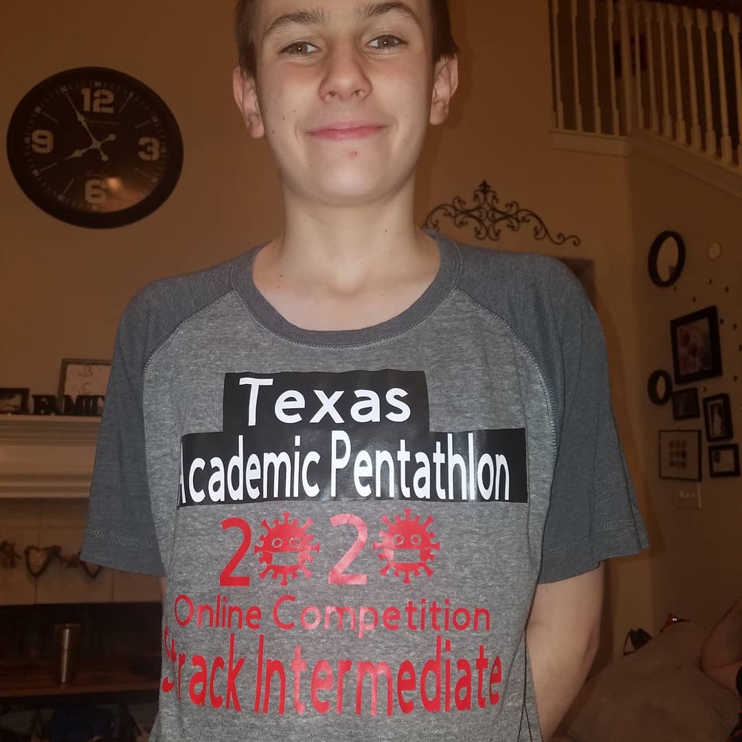 rawbcj's tweet image. Devan's about to start his Academic Pentathlon. Thanks for helping me with another last minute shirt Sarah. #strackchamps @strackintermediate @StrackKISD