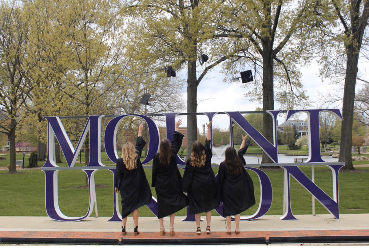 UMUVB's tweet photo. “Don’t cry because it’s over; smile because it happened.” 

Today we should be celebrating the Mount Union class of 2020.  While it isn’t the type of celebration we’d hoped for, we still celebrate you. Go do big things Marlee, Beth, Carly, and Meg! 💜🏐🎓 https://t.co/PVLL2PzXqj