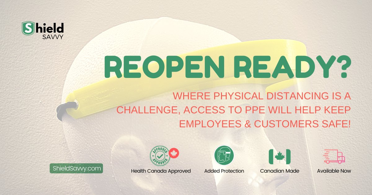 ShieldSavvy's tweet photo. As store owners and service providers prepare to reopen for business let's help keep employees and customers safe. https://t.co/jo4thvQQHh #COVID19Ontario #COVID19Canada #COVID19 #PPE https://t.co/MyScktRa49