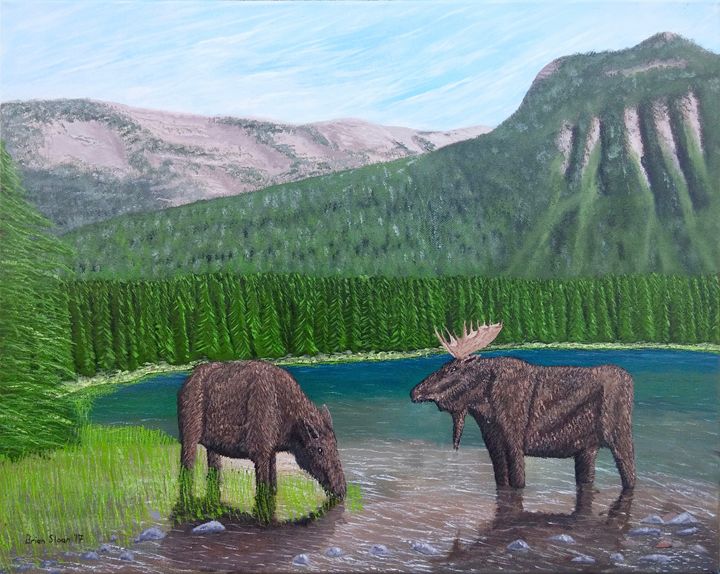 BrianSloanArt's tweet photo. Featured Art of the Day: "Moose at Akamina Lake". Buy it at: https://t.co/FEevomqxOb https://t.co/fnxmYlJ0Hb
