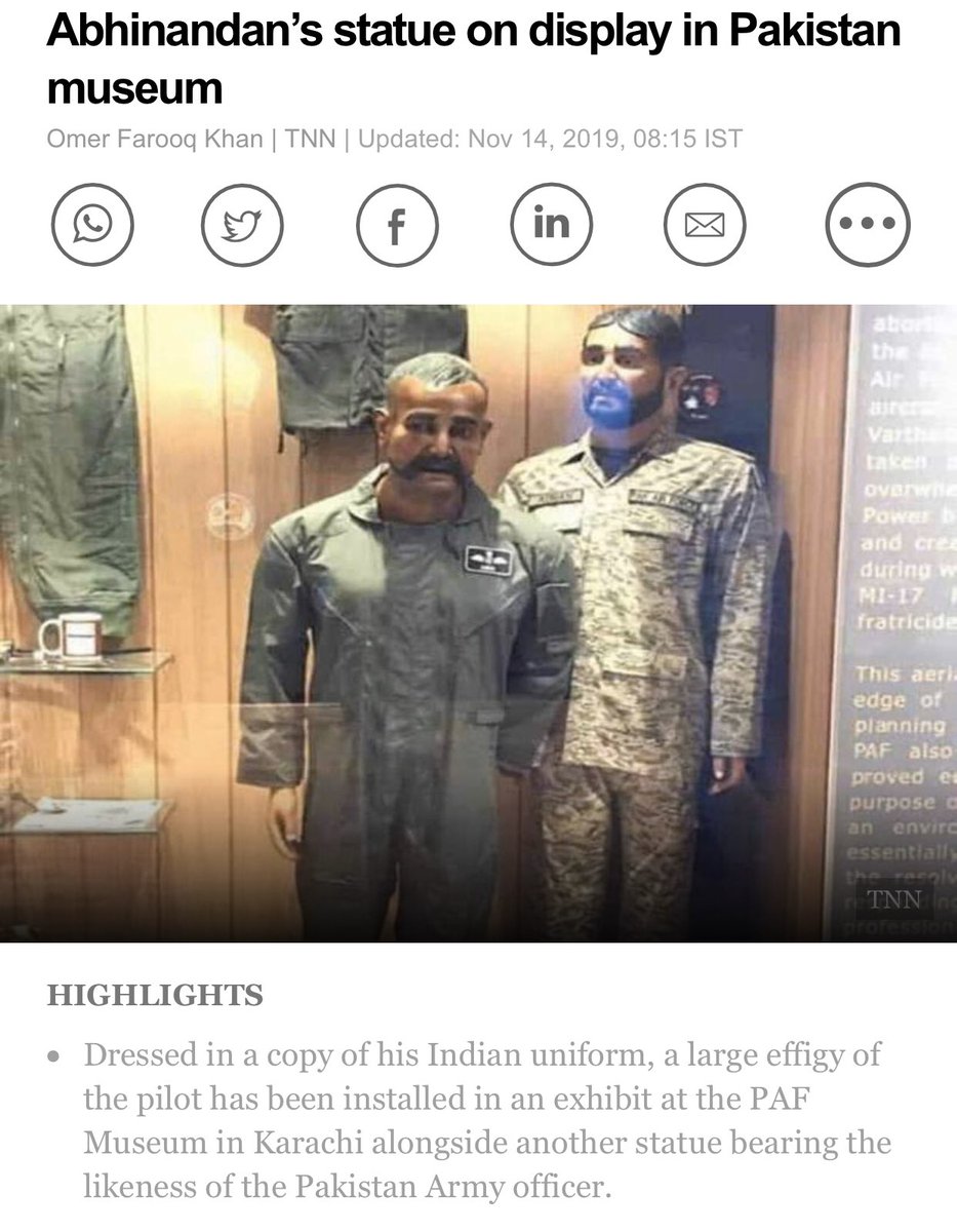 Indian Army congratulates Pakistan Air Force for installing Abhinandan’s statue in their museum.

Indian Army further regrets that it cannot do the same because it does not have a museum large enough to accommodate 93,000 statues.