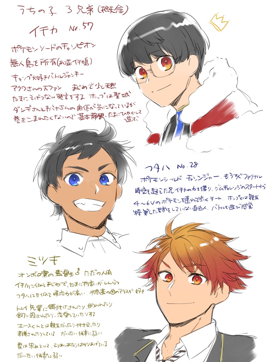 暫定うちの主人公くんたち三兄弟 
