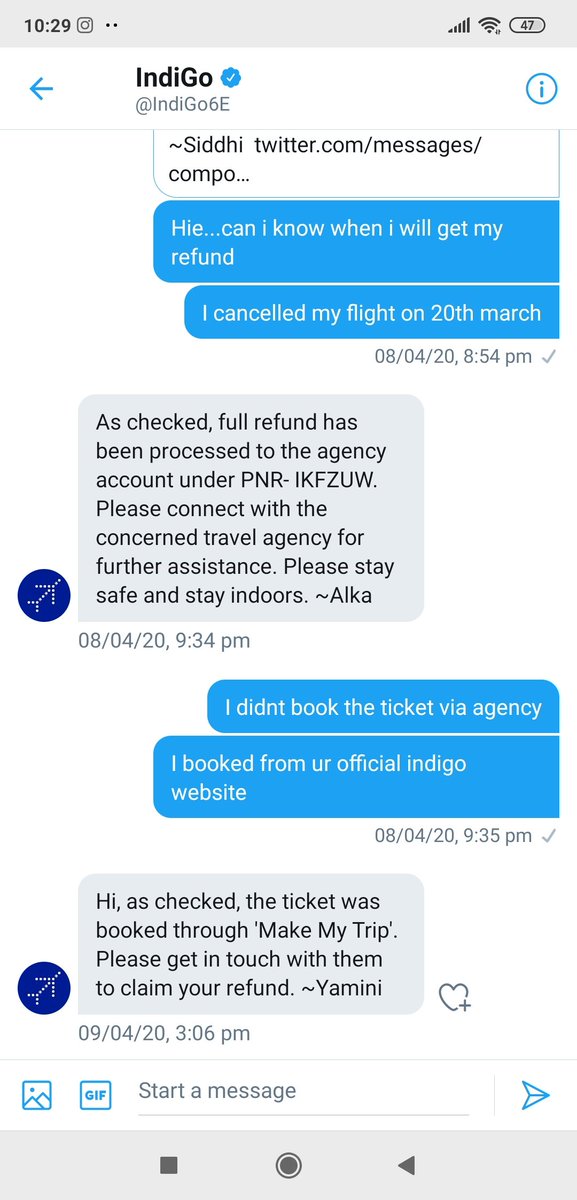 #6ETravelAdvisory @IndiGo6E Hie this my PNR : IKFZUW. My flight from jaipur - Banglore - Kuala lumpur got cancelled. Wen I will get my refund? I cancelled this flight on 8th march.@makemytrip @makemytripcare