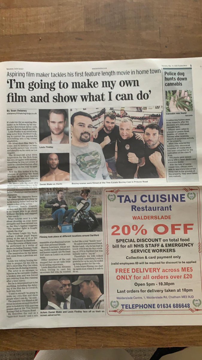 A nice full page spread. Thank you to Nathan Fry for sending this our way. 
@kent_online  read the full article online https:// kentonline.co.uk/dartford/news/… 
#NoMercy #NoMercyFilm #Boxing #Boxingfilm #boxer #UKfilm #featurefilm #London #gym #newspaper