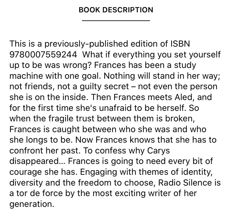 radio silence by alice oseman - my all time favourite book- the representation in this - the friendship between the two main characters!!!!- the critique of the school system! we love- there r literally no straight characters - the pop culture references make me v happy