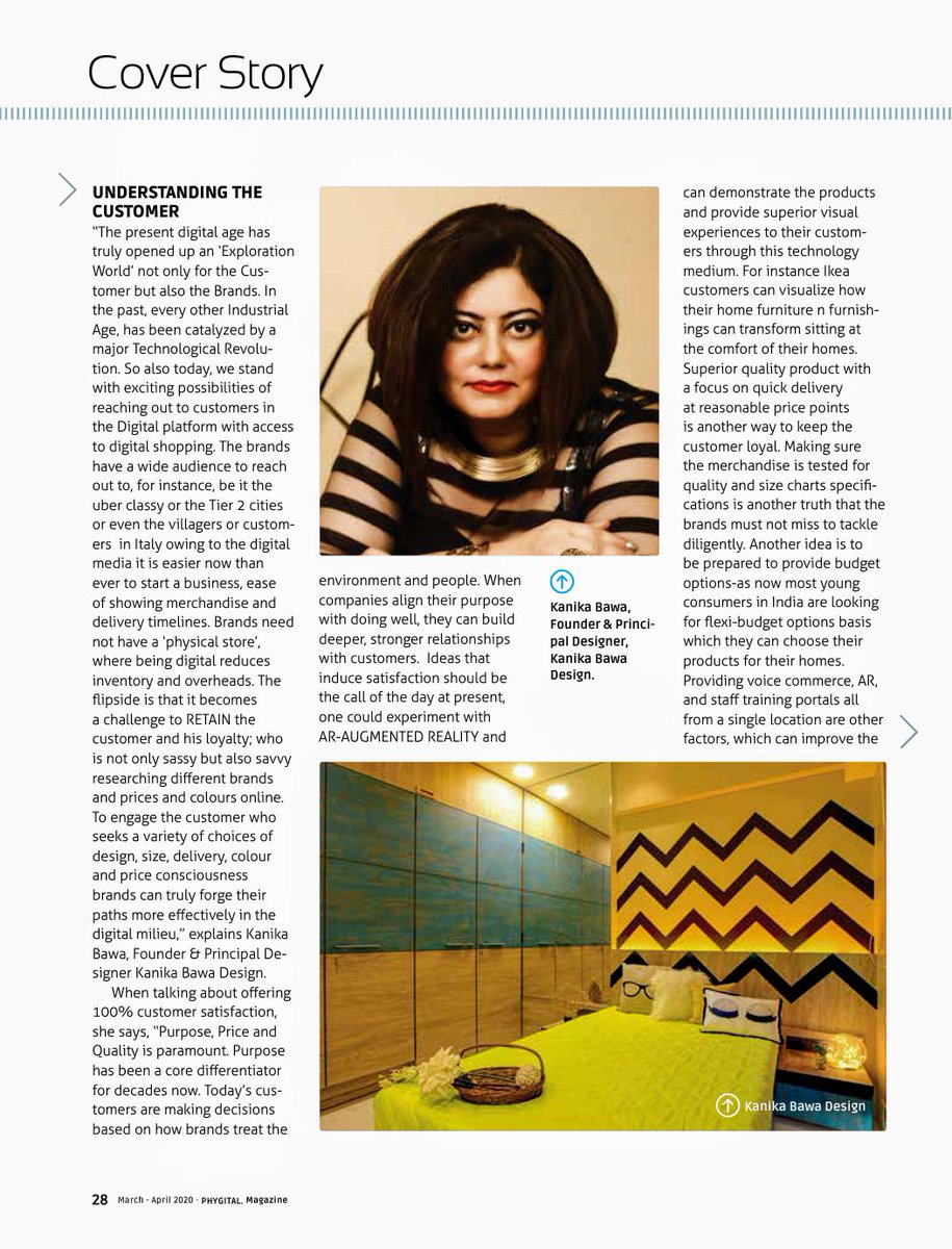 bawa_kanika's tweet photo. Kanika Bawa Design featured in latest magazine edition of #Phygital #Home#Interiorliving!#homedesign
#HomeRetail Design in Digital Milieu!! April2020
Delighted to share with you.!! https://t.co/KOOV7CXnIR