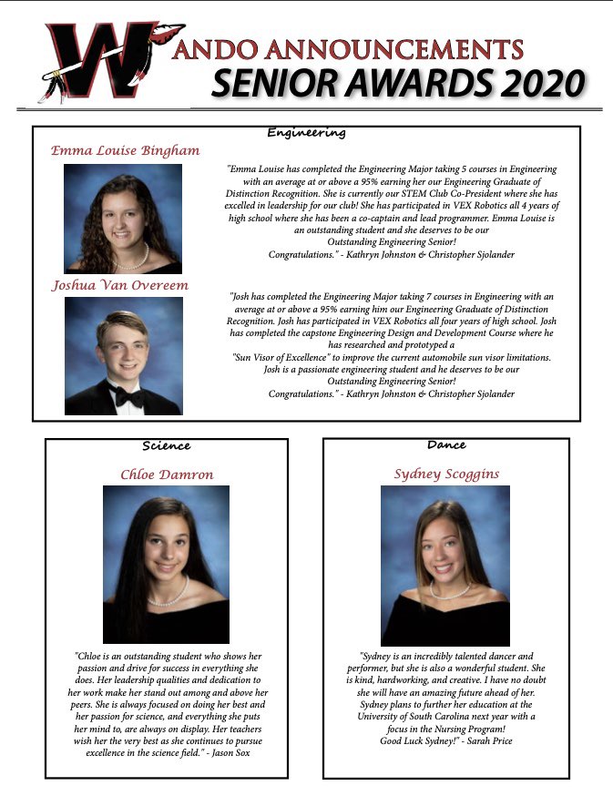 Wando High School (@wandohigh) on Twitter photo Wando celebrates our 2020 Senior Awards! #thisiswando ❤️🖤@wando_class_of_2020 <a href="/CCSDConnects/">CCSDConnects</a> (3 of 3) Wando celebrates our 2020 Senior Awards! #thisiswando ❤️🖤@wando_class_of_2020 <a href="/CCSDConnects/">CCSDConnects</a> (3 of 3)