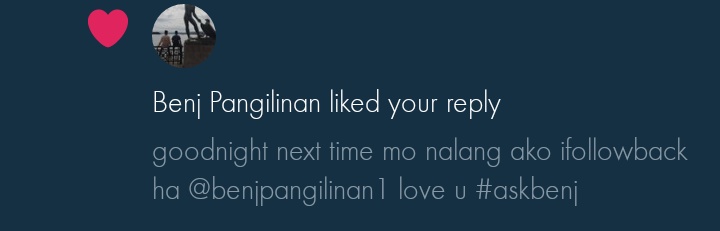jhiabanana's tweet photo. ipapakita ko sayo 'to next time ha, ifollow mo na 'ko non, goodnight! @benjpangilinan1 #askbenj https://t.co/SoC5fMOJbn