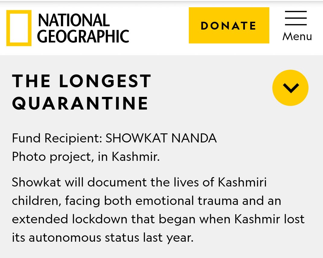 ShowkatNanda's tweet photo. Pleased to share that I've received a @NatGeo Emergency Fund grant.

This award will help me tell some pressing stories about how the continuous confinement, first due to a military clampdown and now the pandemic, has impacted children's lives in this part of the world. https://t.co/os1gpHuDNH
