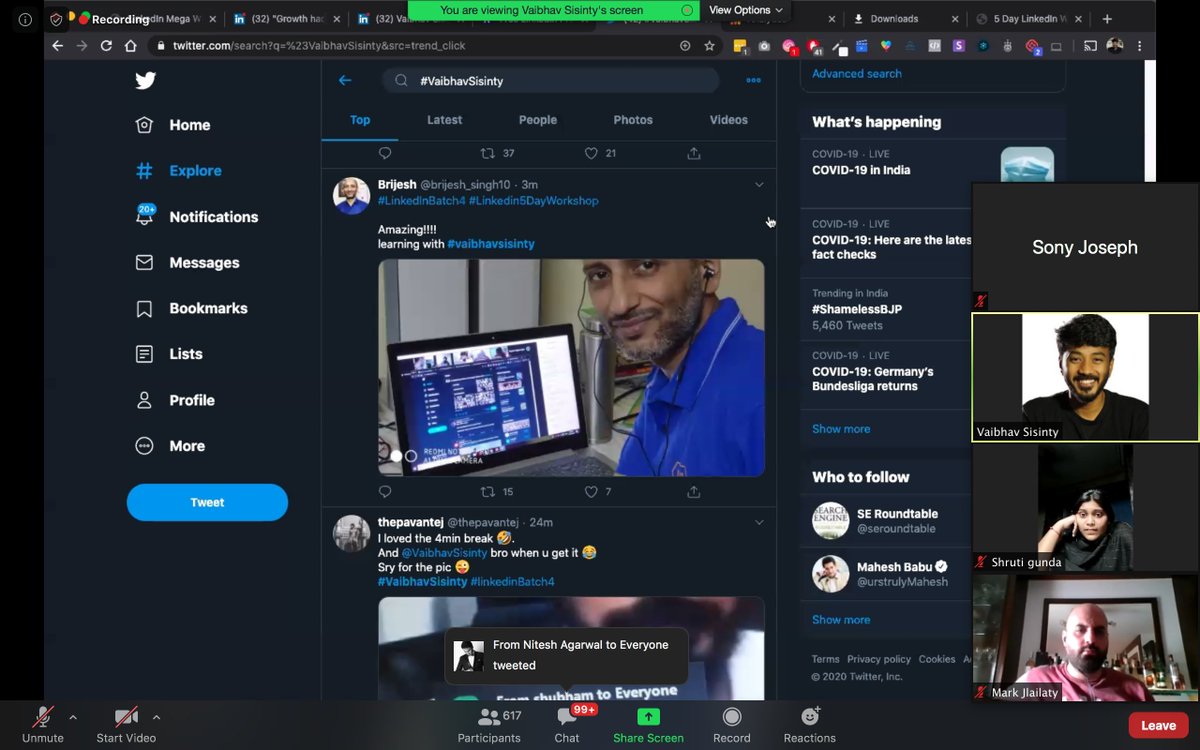 thesonyjoseph's tweet image. 628 people on a Zoom Call. This is insane! Attending all the way from DXB!

#VaibhavSisinty #LinkedInBatch4