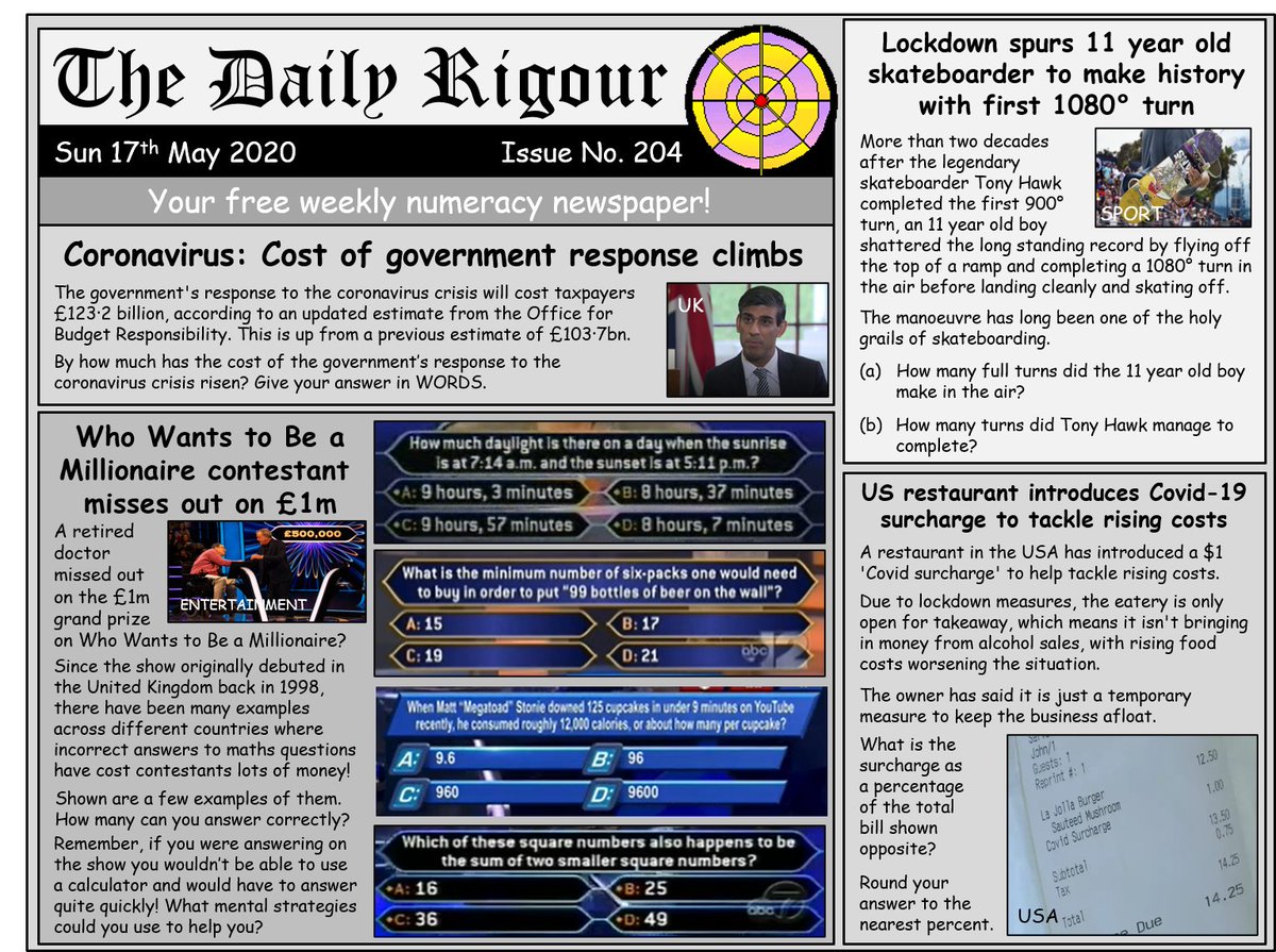 RigourMaths's tweet photo. Want to improve your numeracy skills? Try this weeks #DailyRigour 204, your FREE numeracy newspaper. Download this and view examples of past editions on our webpage; https://t.co/06b1G2pCh8. #parentalengagement #CfE #numeracy #literacy 🥉🥈🥇🗞️ https://t.co/3sN1wXFsDX