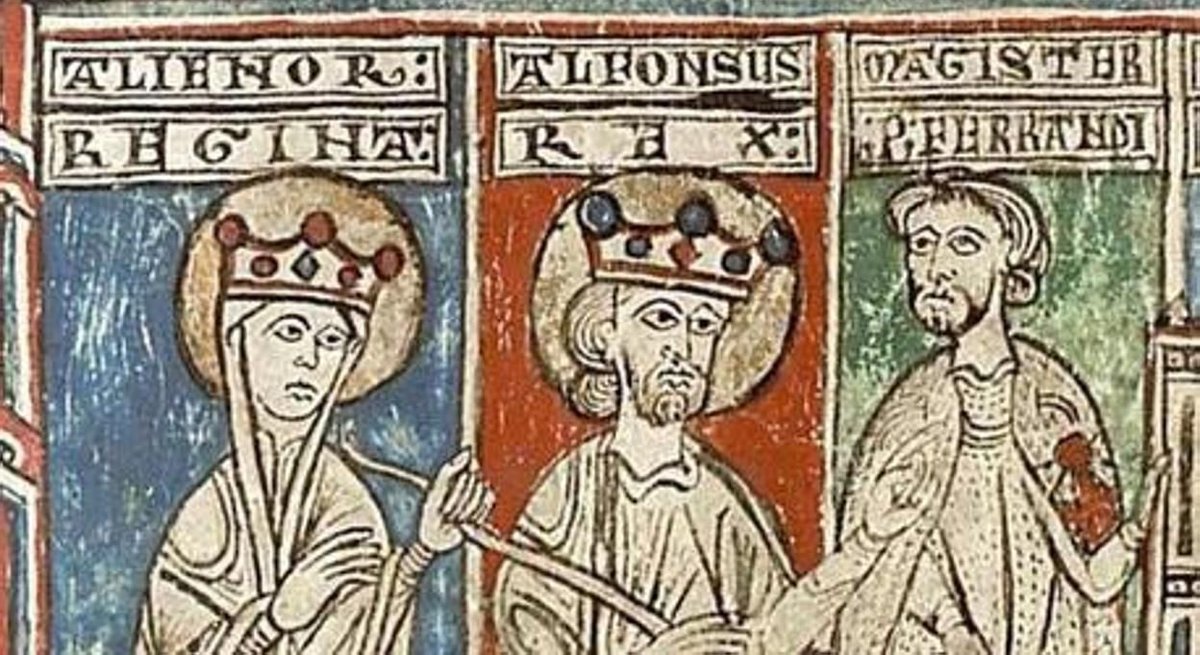 Miniatura del Tumbo menor de Castilla, representando a Alfonso VIII de Castilla junto a su esposa Leonor de Plantagenet . S. XII.