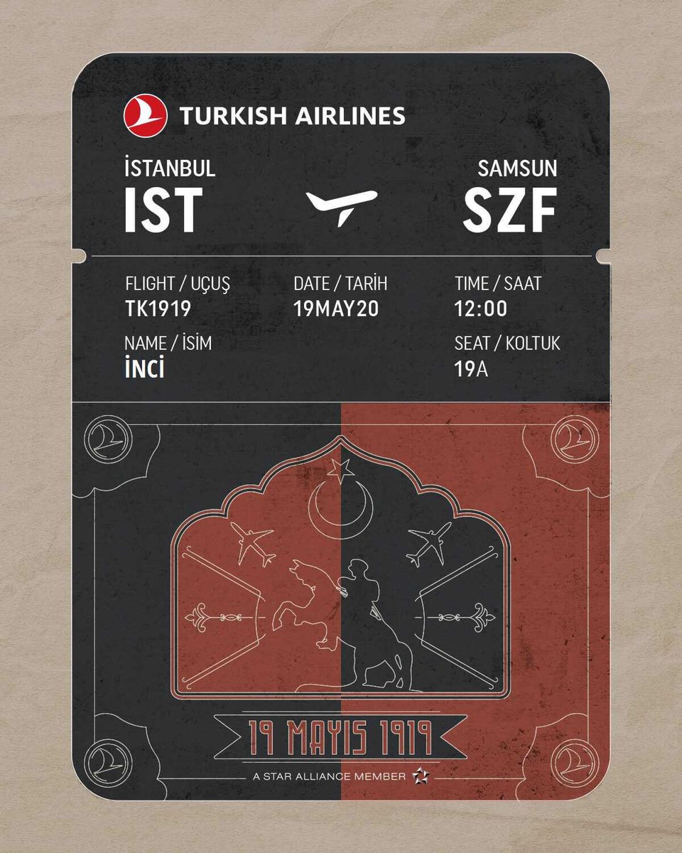 MarketingTR's tweet photo. Türk Hava Yolları'nın 19 Mayıs şerefine gerçekleştireceği #TK1919 sefer sayılı tarihi yolculuğu için tasarladığı simgesel biletler, tasarımlarıyla da oldukça beğeni topladı... 
https://t.co/Pyao9ECWhY https://t.co/U57r4COb1O