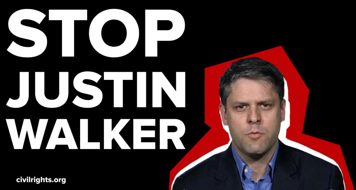 Graphic reads "Stop Justin Walker" and shows an image of his face.